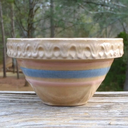 Rare Size McCoy Pottery Antique Striped Pie Crust Shoulder 4.5" MIXING BOWL VG
