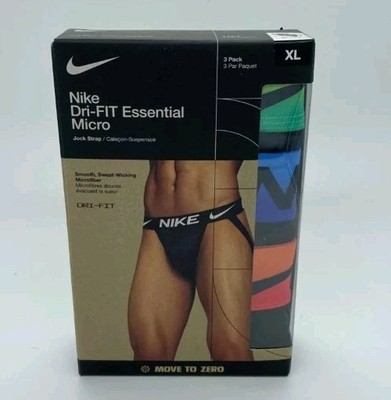 Nike Men's Dri-Fit Essential Micro Jock Strap 3 Pack Green Blue Orange Size XL