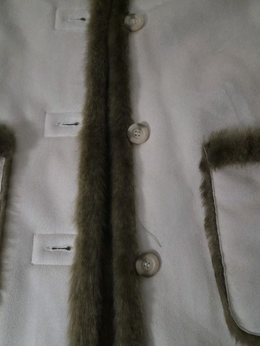 Dennis Basso Faux Suede Fur Hood Coat Taupe Brown Front Womens Small Reversible - Picture 9 of 11