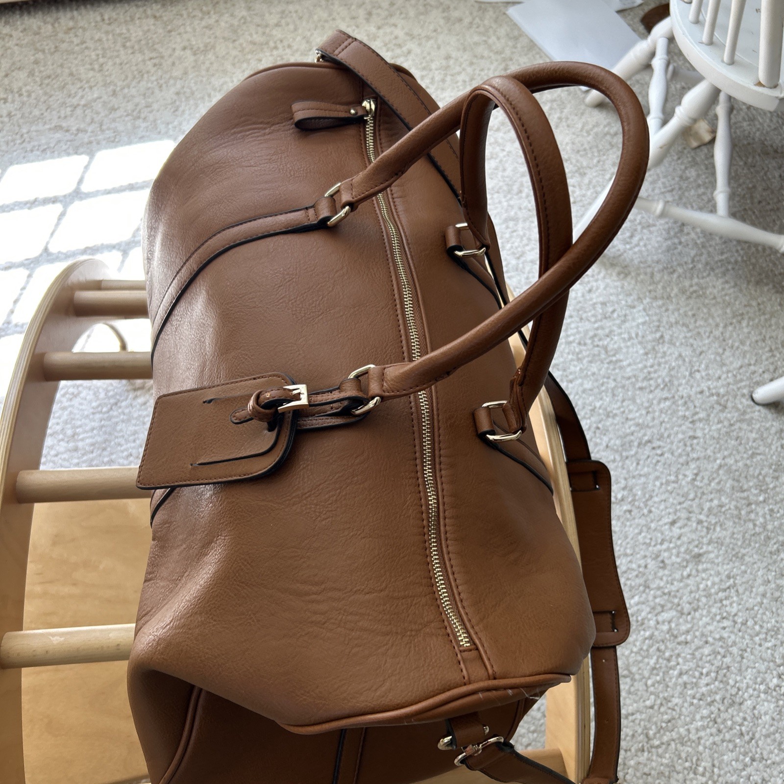 Sole Society Lacie Weekender Vegan Leather Duffle Bag Camel Brown Leopard/roomy