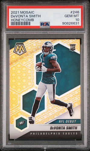 PSA 10 MINT 2021 PANINI MOSAIC NFL DEBUT HONEYCOMB DEVONTA SMITH RC EAGLES SSP