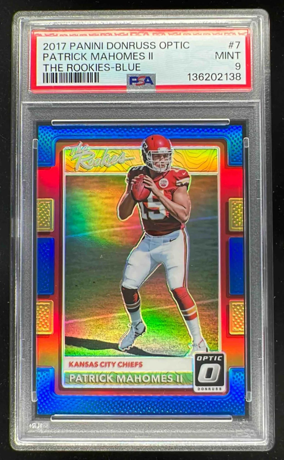 2017 Panini Donruss Optic The Rookies Blue #7 Patrick Mahomes II RC /149 PSA 9