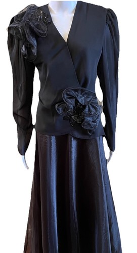 Justin David Vintage Black Jacket w Bows Size 10 & MSK Maxi Chiffon Skirt Size L