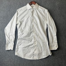 Brooks Brothers 346 Dress Shirt Mens 16-32 White Blue Striped Slim Fit Non Iron