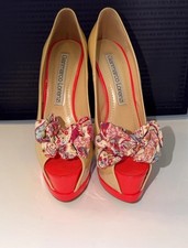 Gianmarco Lorenzi Platform Peep Toe Stiletto Floral Bow Heels EU 37