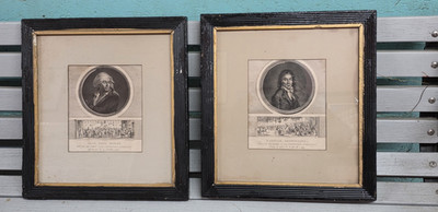 2 Antique French Lithographs Framed 1793 Jean Paul Marat 1794 Camille Desmoulins