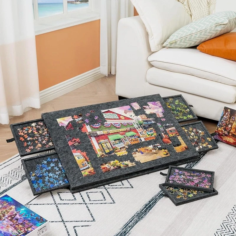 1000Pcs jigsaw Puzzle Board Portable Felt Puzzle Plateau 6 Drawers Puzzle Table - Image 3 of 4