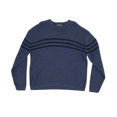 Vintage 90s Structure Mens Large Blue Ribbed Knit Pullover Sweater Nautical