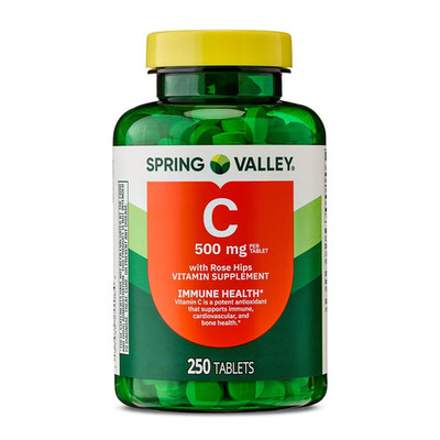 Spring Valley Vitamin C with Rose Hips, 500 mg, 250 Count, Dietary Supplement Ta
