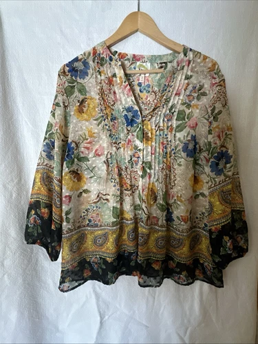 ANTHROPOLIGIE Figerora and Flowers Multicolor Floral BOHO Top Sz. L