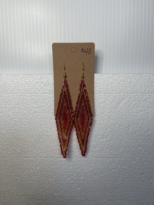 Beaded Diamond-Shape Earrings Pink/Gold (Handmade By Seller)