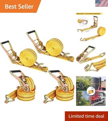 Adjustable 4-Pack Tie Down Straps, 20ft x 2in, Double J Hook - 8,000lbs Capacity