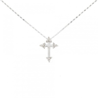 Authentic K18WG Cross Diamond Necklace 0.08CT #230-000-398-9851