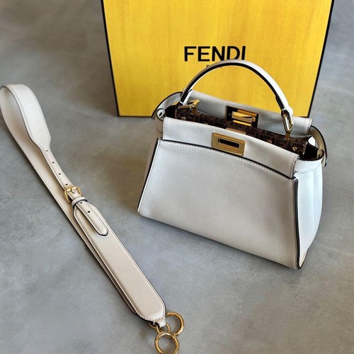 FENDI White Leather Peekaboo Mini Bag Strap Made in Italy w/ Box and Papers - Picture 4 of 15