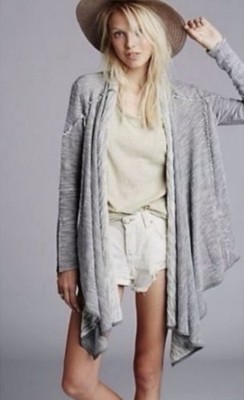 Free People In The Loop Cardigan Small Gray Draped Open Front Waterfall Sweater