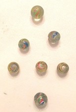Antique German Ribbon Core Swirl Glass Marbles Lot 7 Uranium UV Caged Divided