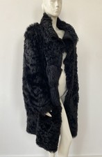2000s JOSEPH Jet Black SHEEPSKIN SHEARLING Real Fur and Suede Coat Long S