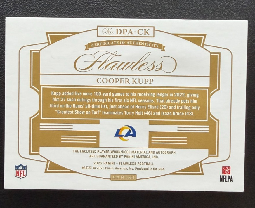 2022 Panini Flawless Cooper Kupp Dual Patch Auto Player Worn /25 #DPA-CK Rams view 2