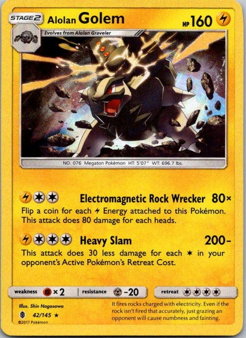 Alolan Golem 42/145 Holo Rare Guardians Rising Pokemon Near Mint
