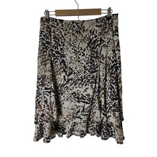 212 COLLECTION Brown Animal Print Lined Ruffle Hem Flowy Skirt SZ L