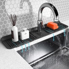 Folding faucet mat for kitchen sink-sink splash guard behind Black