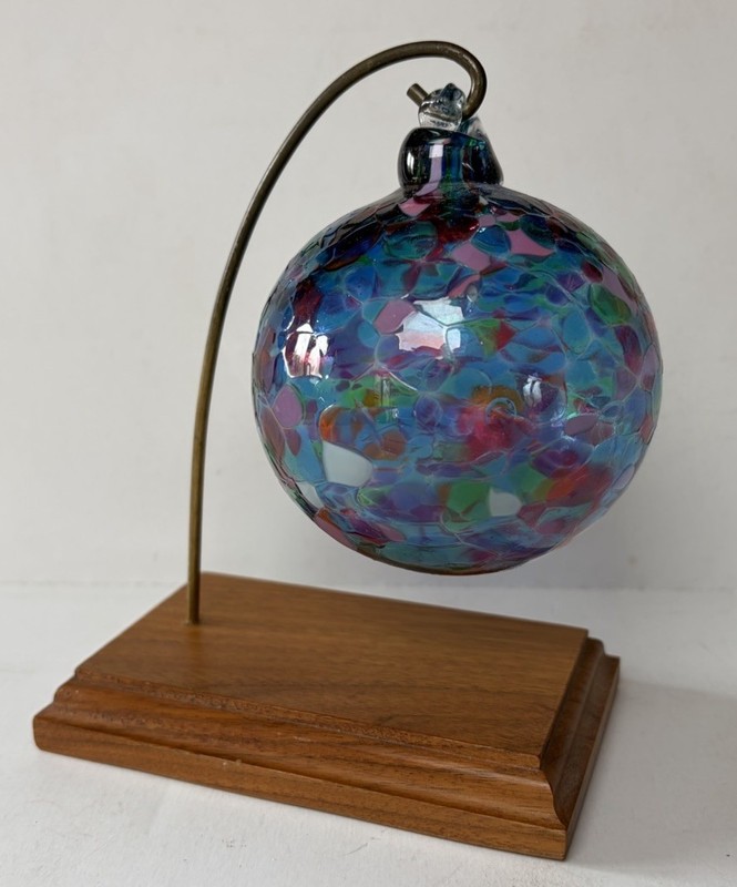 Hand Blown Confetti Glass Ball Ornament W/ Stand