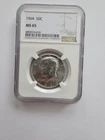 SILVER 1964 MS65 KENNEDY HALF DOLLAR GRADED NGC 50C P MINT 90%AG COIN