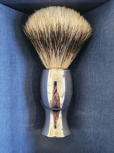 Mondial 1908 Picasso Chrome Plated Metal Shave Brush W/Super Badger PE-6502-I