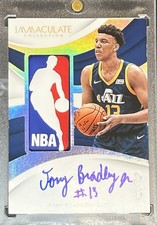 2017-18 Tony Bradley Jazz Tar Heels Panini Immaculate RC Logo Logoman Auto 1/1