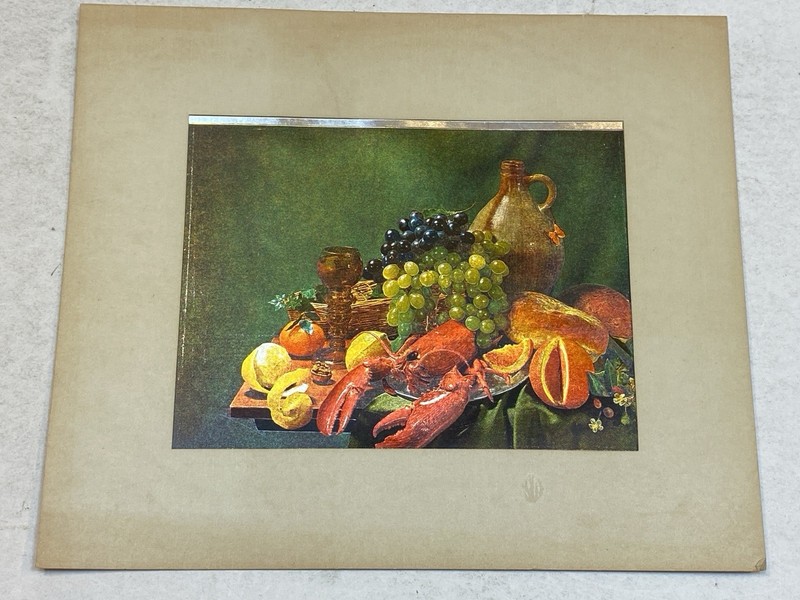 Still Life With Lobster Artwork Print England FJW Grapes Lemon Jug Metallic 8x6"