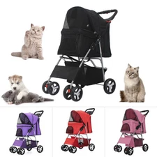 4 Wheels Folding Pet Stroller Cat Dog Cage Stroller Portable Travel Carrier Safe
