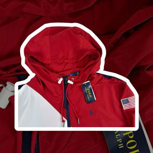 Ralph Lauren Polo Lightweight Windbreaker Parka Red White Navy Medium - Picture 3 of 3