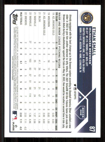 2023 Topps #87 Ethan Small RC - Picture 2 of 2