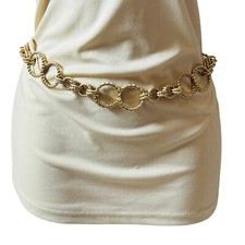 VTG gold tone metal chain ribbed Necklace belt High end ring circle link 27" 60s