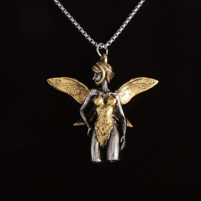 Men's Stainless Steel Butterfly Girl Necklace Pendant Jewelry