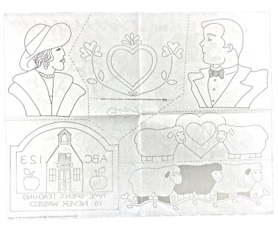 FC&A Iron-On Transfer Patterns 40s Couple Hearts Lambs School House