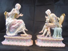 9" Tall Antique European Old Paris or Chantilly France Porcelain Figurine a pair