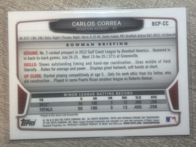 2013 Bowman Chrome Carlos Correa Auto Rookie Card Autograph RC PSA