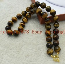 Natural 6/8/10/12/14mm Yellow Tiger's Eye Gemstone Round Beads Necklace 20" AAA 