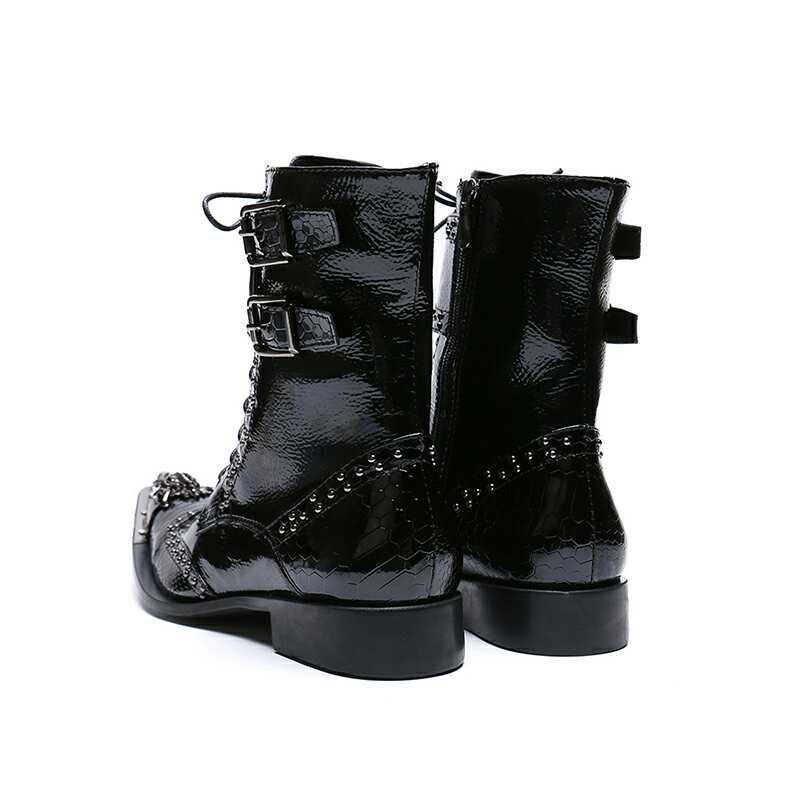 Mens Fashion Metal Heads Pointy Toe Punk Gothic High Top Boots