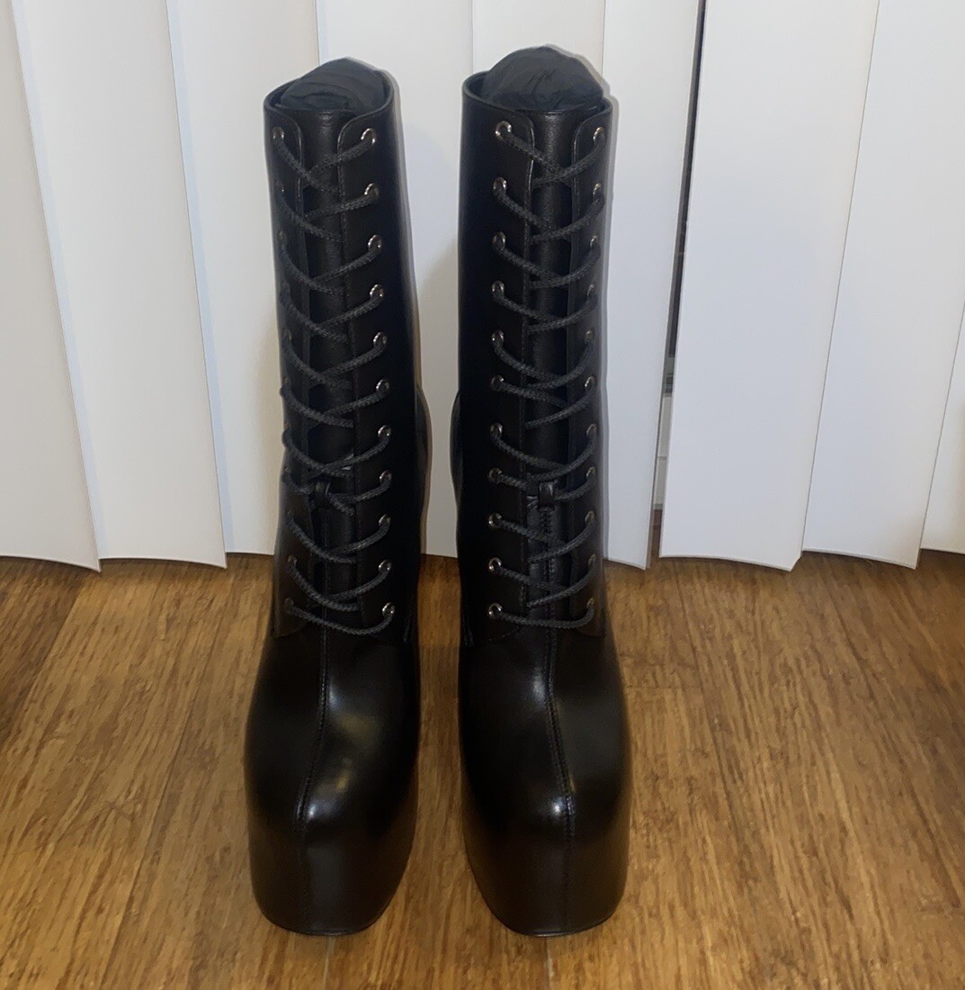 Saint Laurent Stivaletto plateau stringato ciliegia in pelle liscia taglia 39