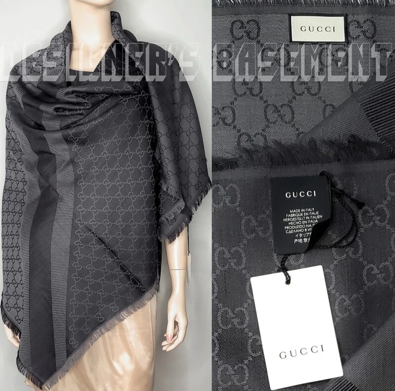 GUCCI laine/soie charbon GGWEB monogramme 55