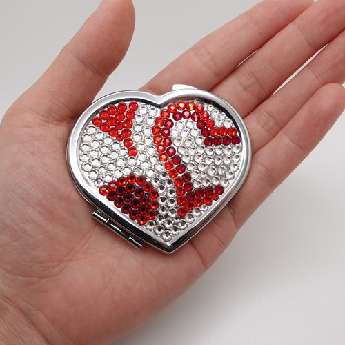 Swarovski Silver Plated Red & Clear Crystal Heart Compact Mirror - Picture 6 of 6