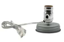 Silver Wide Mouth Mason Jar Lamp Making Kit is Pre-Wired Easy to Use for DIY