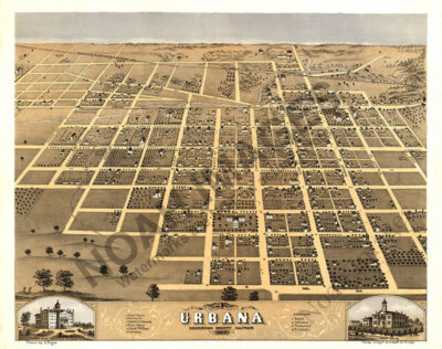 Panoramic Map of Urbana Illinois 16x20