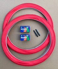 Pair of 26" x 2.125 Beach Cruiser Fat Bike RED Tires & Tubes Diamond Thread