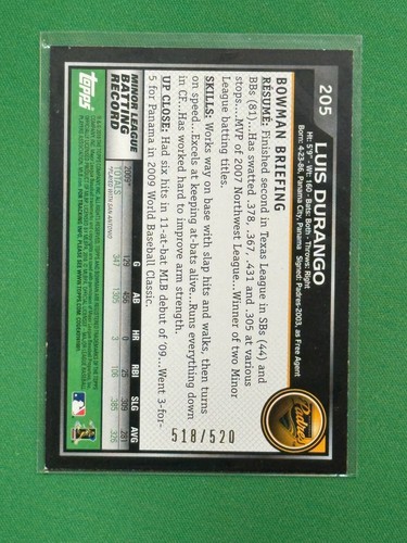 2010 Bowman Baseball Luis Durango #205 RC Blue /520 - Picture 2 of 2