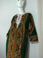 Vintage Embroidered Cotton Caftan Kaftan Long Boho Ethnic Print S or XS