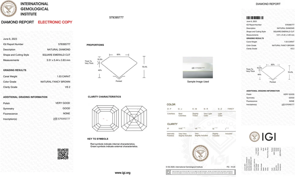 Asscher Shape Diamond Fancy Brown Color Loose 1.03 Carat VS2 IGI Certificate - Image 3 of 4