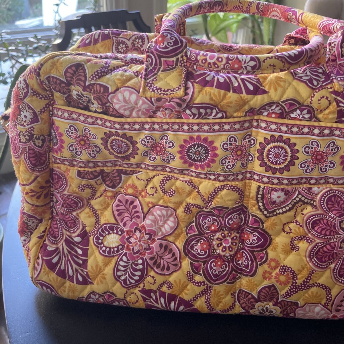 Vera Bradley BALI Gold Large duffle travel bag tote Yellow Floral